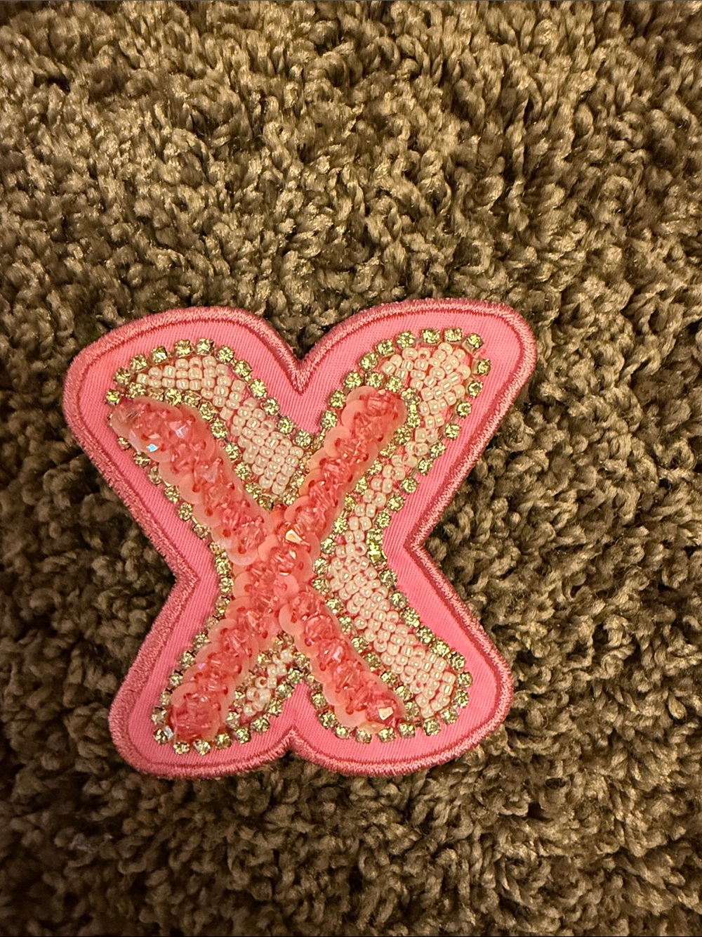 New stoney clover lane pink letter X beaded patch